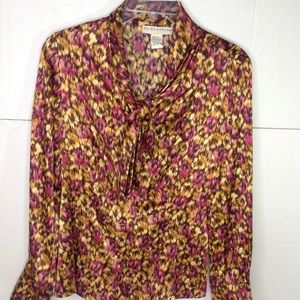 Doncaster Brown Pink Blouse Animal Silk Bow Tie